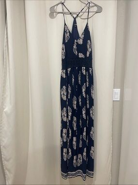 Fashion Nova Navy Maxi Dress with Cream Floral Print